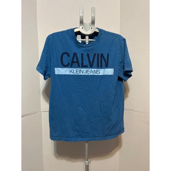 Calvin Klein Jeans Men’s Blue Graphic Logo T-Shirt Size L - Picture 1 of 6